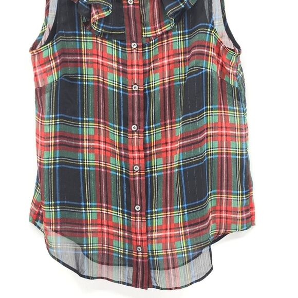 J Crew Sleeveless Ruffle Collar Top Womens Small Black Stewart Tartan Plaid - Picture 4 of 12